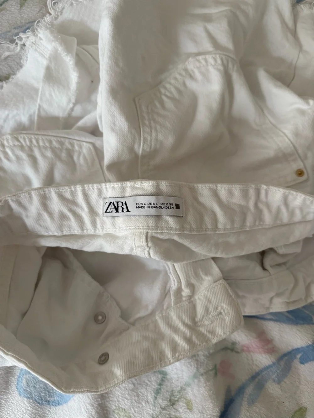 Zara White Denim Skort with Frayed Hem